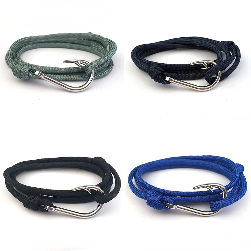 HOMOD, модный мужской Паракорд, крючок с рыбкой, якорь, браслет, женский шарм, цепочка для выживания, спортивные браслеты для влюбленных, черный якорь