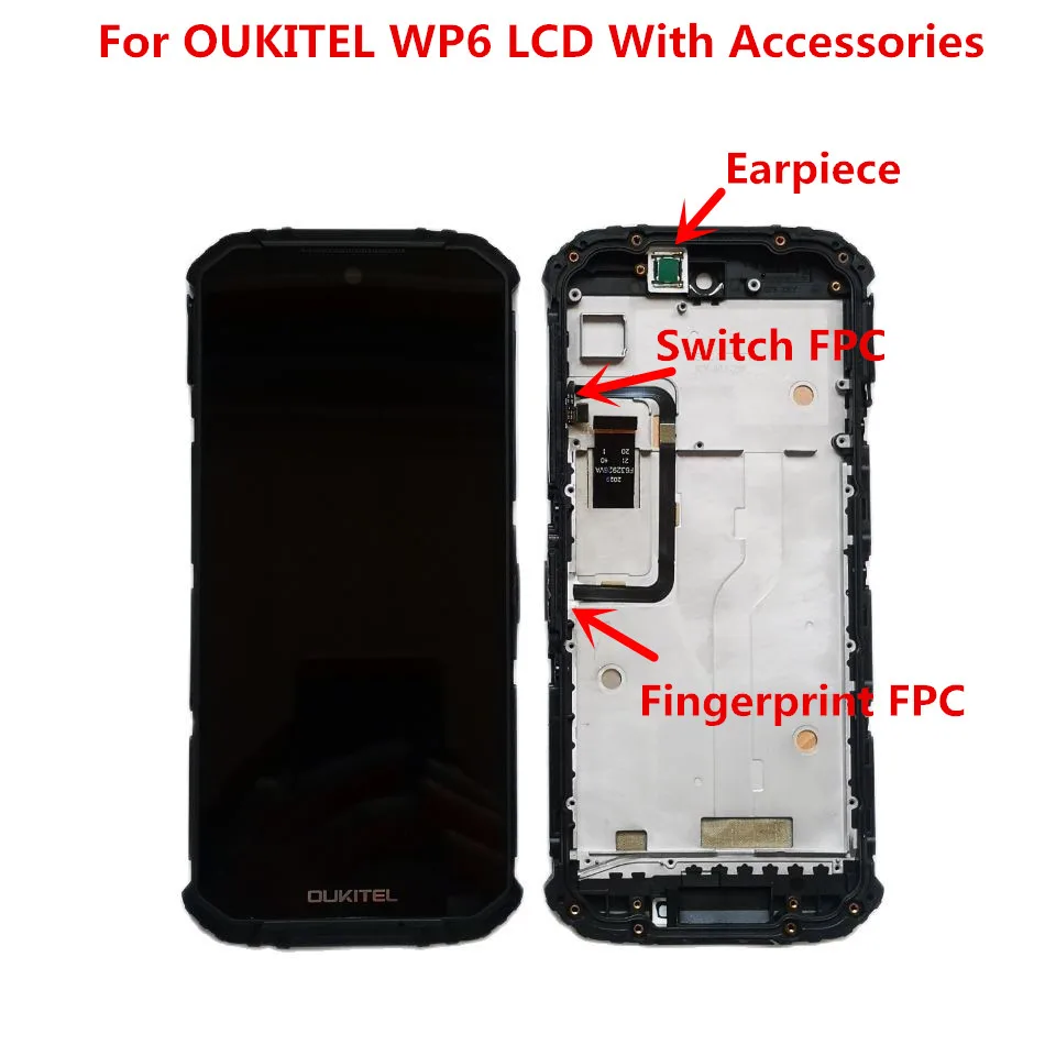 Assembléia para Oukitel Tela de Toque + 2340x1080 Lcd com Quadro Original Polegada Display Digitador Wp6 Smartphone Android 9.0 6.3 1 para oukitel wp6 smartphone android 9.0