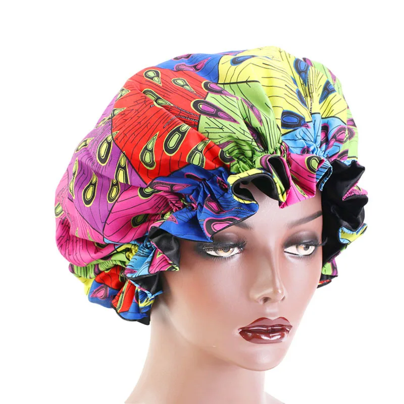 Новые женские очень большие атласные выложенные Bonnets Африканский узор печать ткань выпадения волос кепки Анкара капот ночной сон шляпа женский тюрбан