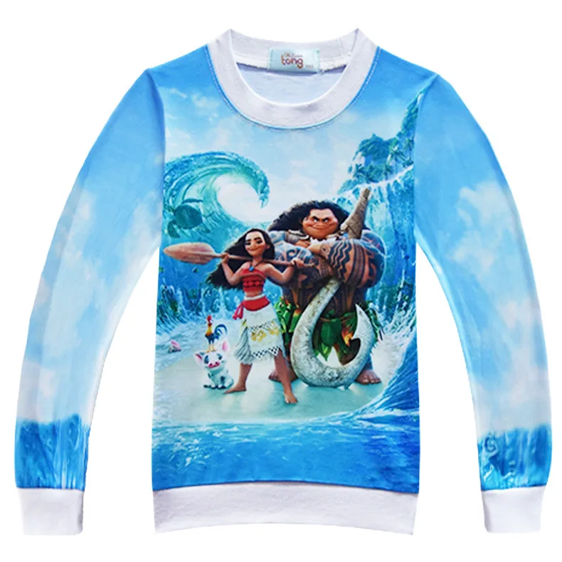 Новая футболка для девочек детские футболки для девочек с мультяшным принтом moana Ocean Romance Дети с длинным рукавом Vaiana футболка; Топы