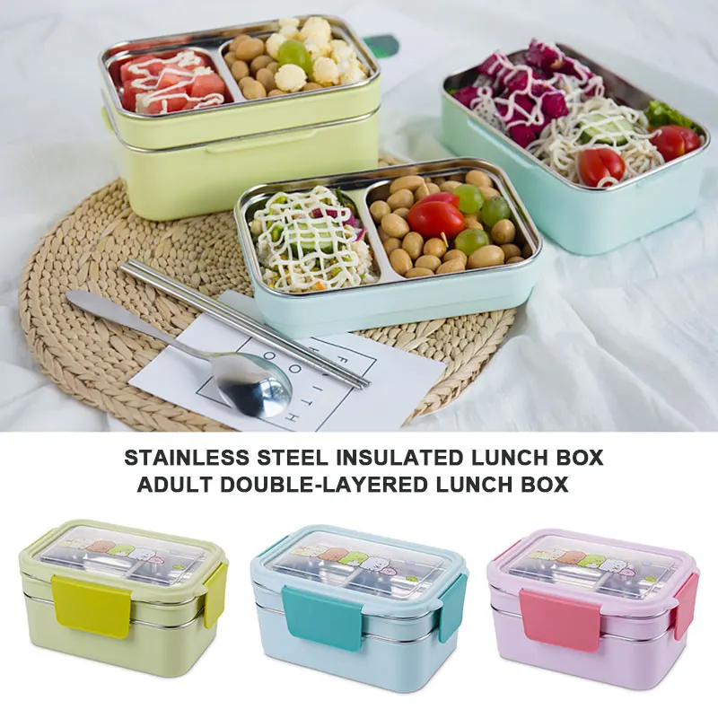 Мультфильм Bento Box тепловой Ланч Бокс двухслойный 304 из нержавеющей стали путешествия студентов изоляции пикники