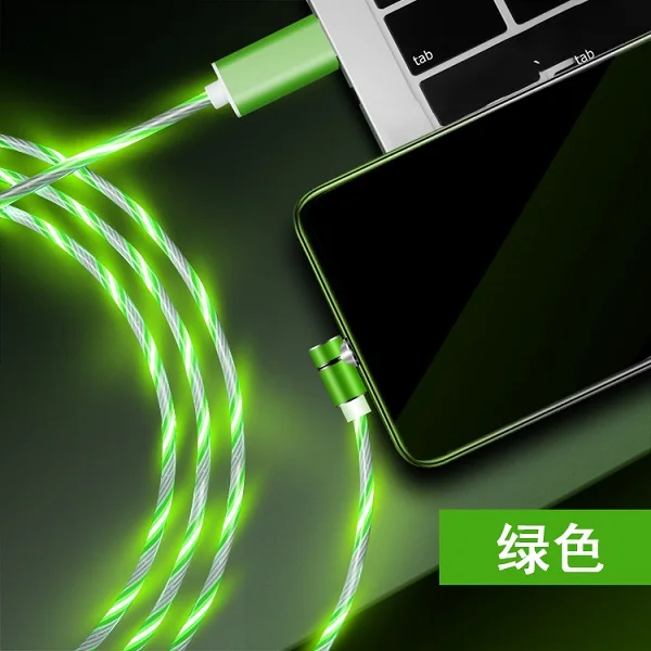 90 градусов Магнитный плавной Тип C Micro USB светодиодный 1 м Быстрый кабель для зарядного устройства USB-C шнур для Xiaomi huawei iPhone Магнит Кабо - Цвет: Зеленый