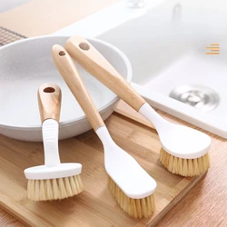 Natural Sisal Pot Brush Household Kitchen Dishwashing Utensil Wood Handle Cleaning Brush Non-greasy Brush
