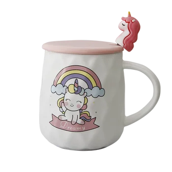 

Cartoon Ceramic Coffee Mug Personalised Cute Esspresso Cups with Spoon Lid Simple Creative Milk Mug Caneca Drinkware New DA60MKB