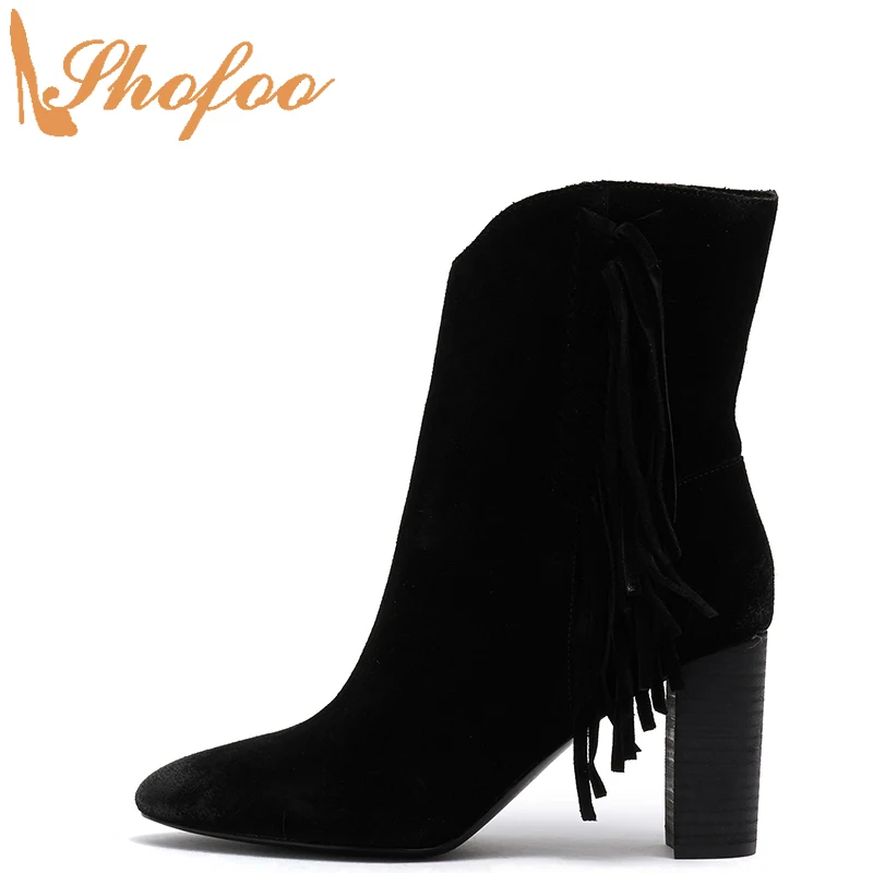 Black Fringe Woman Ankle Boots High 
