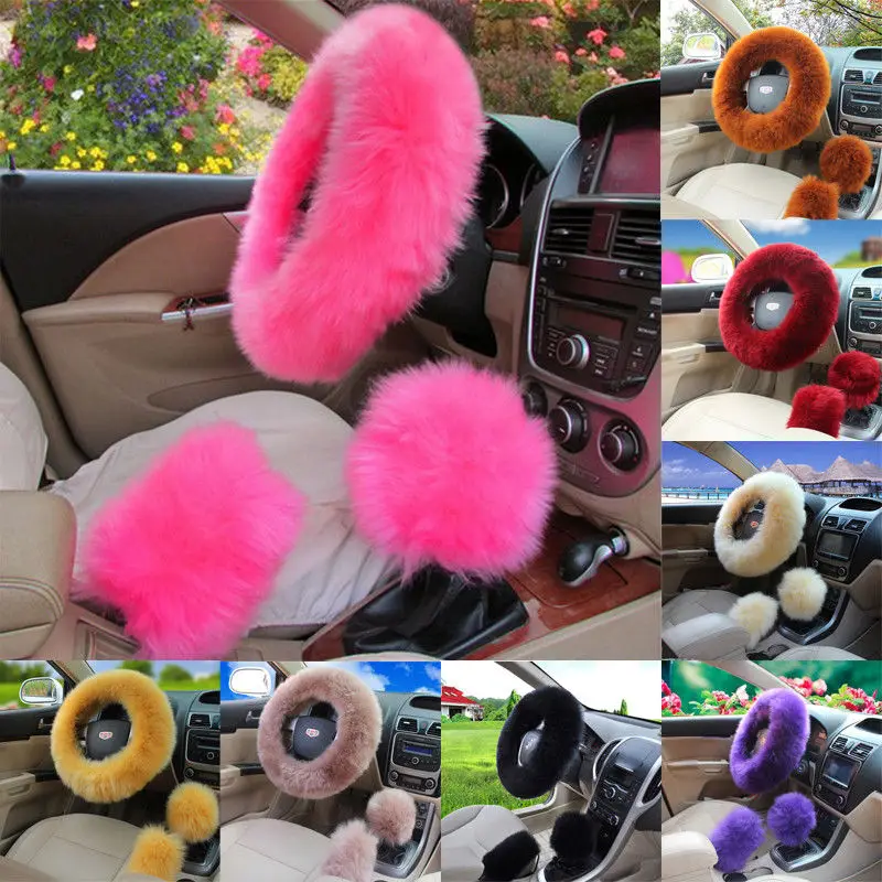 

1 pcs/set Fur Car Steering Wheel Cover Wool Winter Essential Universal Furry Fluffy Thick Faux Three Season