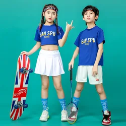 Hip Hop Clothes School Team Uniform Girls Red Cheerleader Costume Kids Pleated Skirt Set Dance Show Stage Performance Competitio