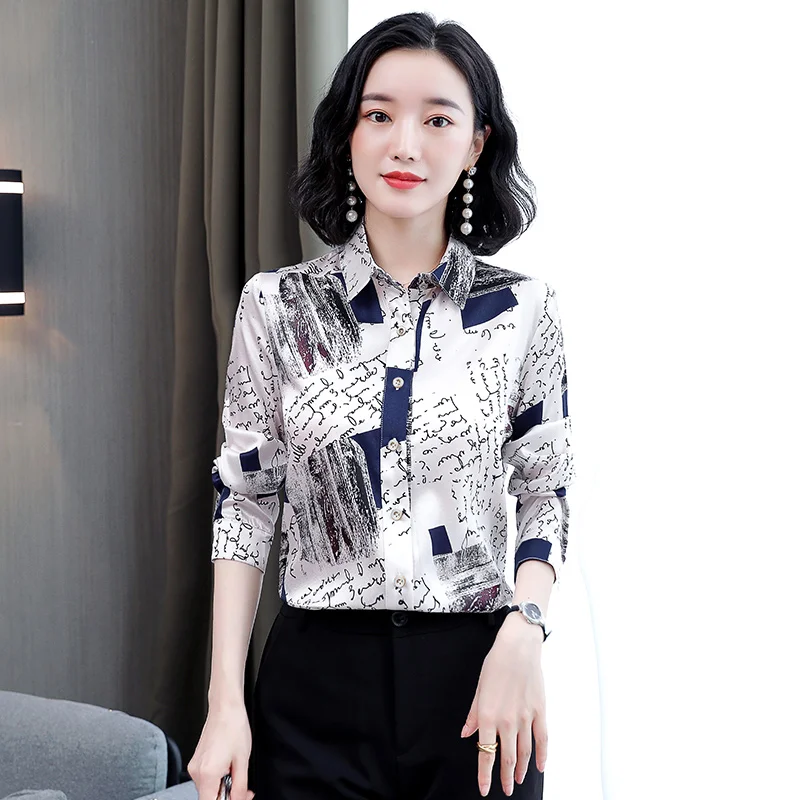 

Korean Fashion Silk Women Shirt and Blouse Satin Office Lady Women Blouses Long Sleeve Blusas Largas Plus Size Women Tops