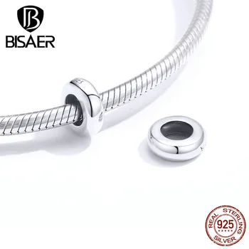 

BISAER Simple Stopper Sterling Silver 925 with Silicon Inside Safety Stopper Charms Beads for Bracelets DIY Jewelry HSC1450