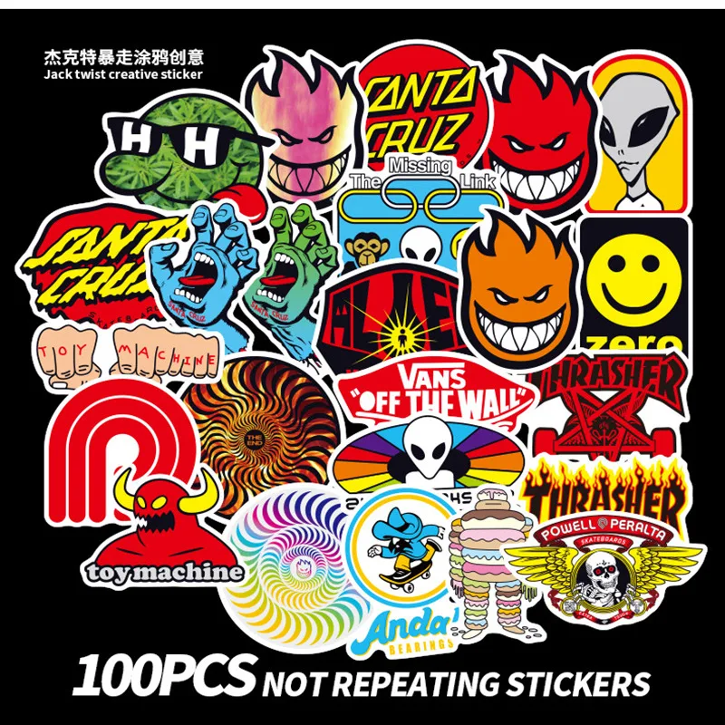 100 pièces Skateboard mode marque Logo autocollant étanche pour bagages voiture guitare Skateboard téléphone portable vélo Graffiti autocollants (lot de 100)