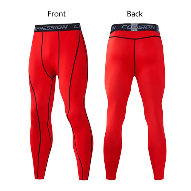 Men's Lycra Compression Pants Cycling Running Basketball Soccer Elasticity Sweatpants Fitness Tights Legging Trousers Rash Guard 1607-Red