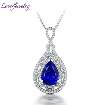 

LOVERJEWELRY Women Tanzanite Pendant Anniversary Jewelry Pure Au750 18Kt White Gold Natural Blue Tanzanite Necklace Pendant Gift