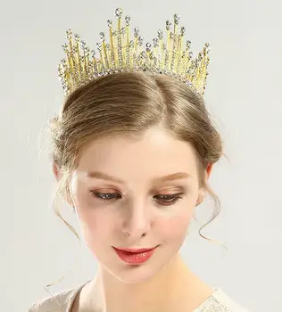 

Wedding Bride Vertical Needle Model Headwear Alloy Diamante Pearl Crown Tiara Princess Hair Pins For Women Baroque