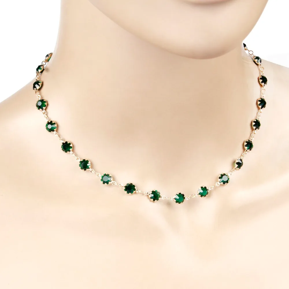 

Fashion Jewelry Gold Silver Color Green Zircon Choker Necklace for Women Geometric Collier Femme Jewelry