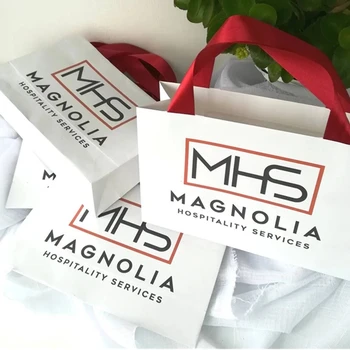 

Personalized printed Logo gift Bags with red satin ribbon 8 x 5.5 x 2.75 inches (20x14x7 cm) Custom girl small Paper Bag