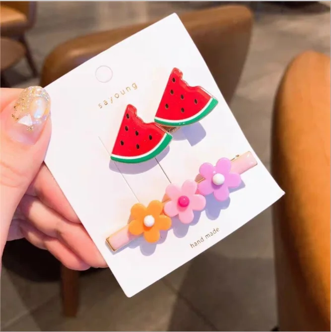 1 Set Of New Girl Cute Cartoon Fruit Animal ColorfulHairpin Iittle Girl Side Clip BB Hairpin Baby Fashion Hair Accessories
