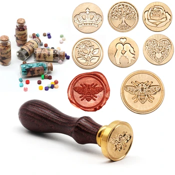 

Paint Seal On The Birthday Card Retro Diy Envelope Stamps Rose Crown Tree Ornament Classic Wedding Invitations Wax Seal Stamp