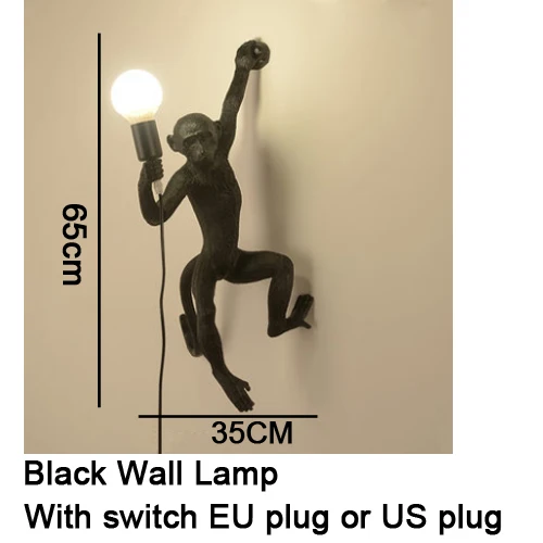 Смола настенный светильник Обезьяна Черный Белый Золотой гостиная/коридор/ресторан E27 светодиодный с вилкой Ретро освещение Современные настенные светильники - Цвет абажура: Black