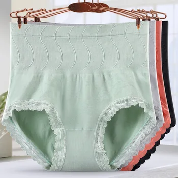 

2Pcs Plus size High waist Panties Sexy Underpants Cotton Women Underwear cute Seamless Panty Lace Lingerie Breathable Briefs