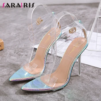 

SARAIRIS Ins Sexy Female PVC Transparent High Heel Sandals Casual Holiday Party Prom Sandals Women Summer Shoes Woman
