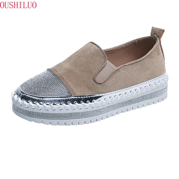 

Flat Platform Shoes Women 2020 Spring Autumn New Wild Rhinestone Flats Womens Loafers Crystal Womens Shoes Slip-On Flats