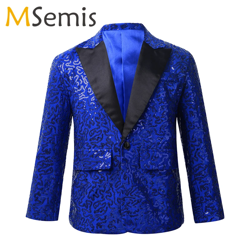 

Kids Boys Stylish Shiny Sequins Costumes Lapel One Button Suit Jacket Coat Blazer Tuxedo for Wedding Banquet Party Dance Wear