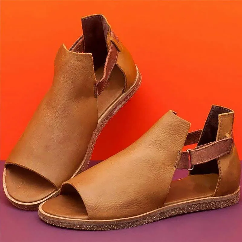 

Women summer sandals 2020 new retro roman sandals women shoes cover heel pu leather hook& loop flat casual shoes women sandals