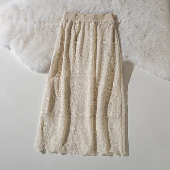 

Cthink Spring 2020 New Sale Solid Lace Solid Skirt Women Fashion Mid Calf Beige Skirts Stylish Black Good Quality Women's Skirts