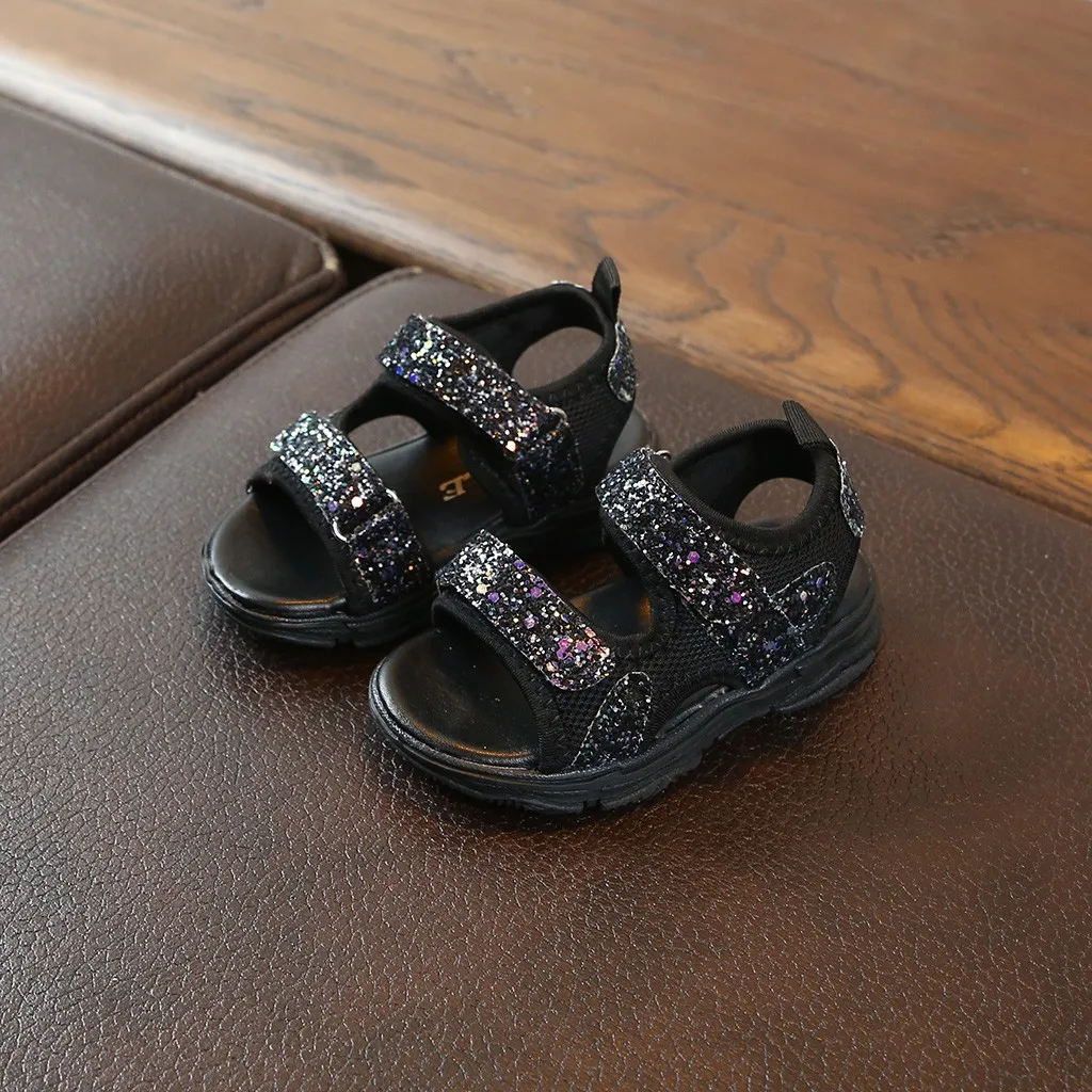 Г. Детские сандалии летние модные пляжные мягкие блестящие спортивные кроссовки обувь для девочек и мальчиков размер от 25 до 36#4 - Цвет: Black