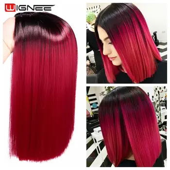

Wignee 2 Tone Ombre Red Synthetic Wig for Women Middle Part Party Short Straight Hair Heat Resistant Cosplay Fiber Hair Wigs