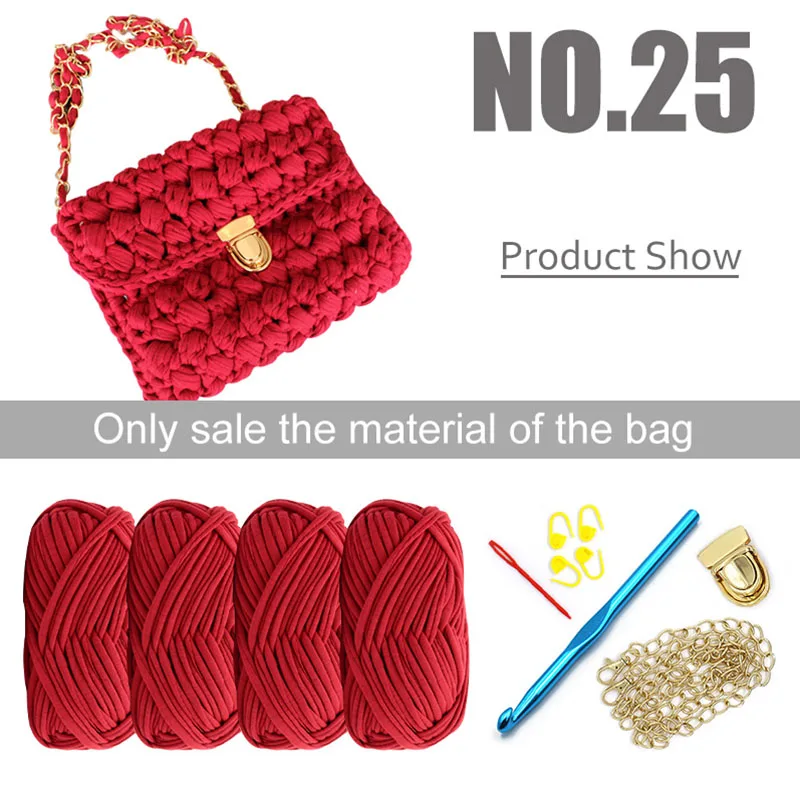 Red bag Material Ручная сумка Материал пакет, сеть видео плетеная крючком Футболка мешок материал пряжи, поставляется с видео учебник DIY подарок - Цвет: Red bag Material