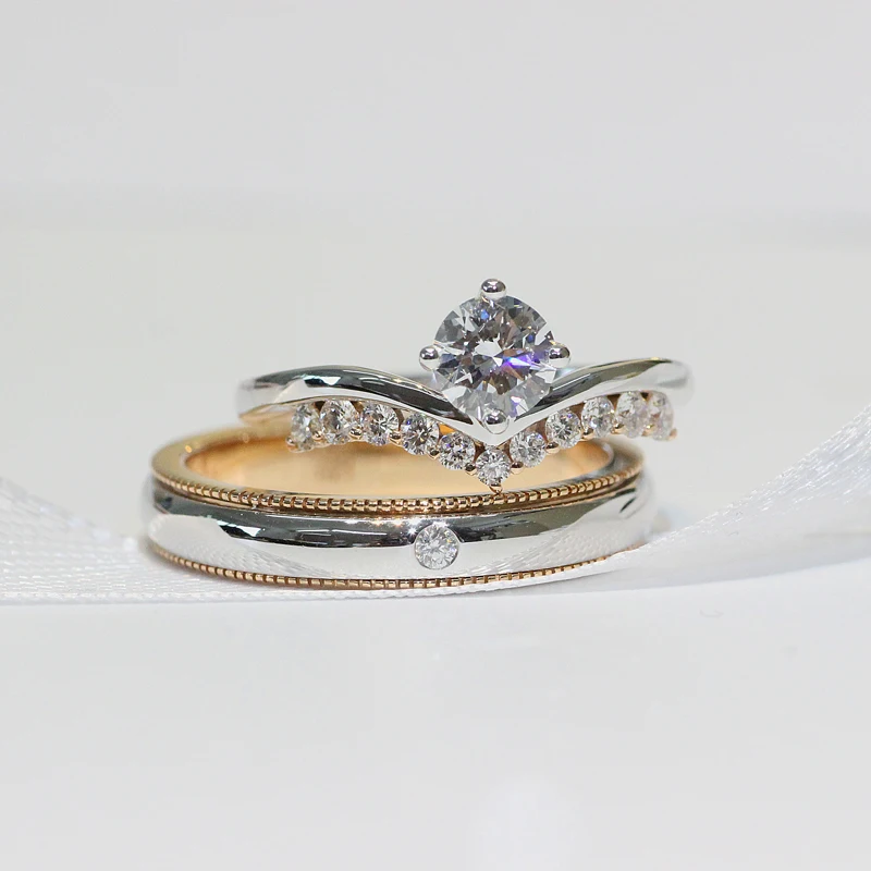 Бриллиантами плотное кольцо из белого золота 18 карат 0.3ct натуральный Diamonds18K желтого золота 0.1ct Обручение обручальное кольцо для Для женщин