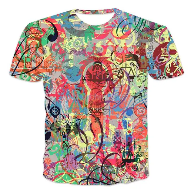 Colorful 3d graffiti printing men's T-shirt fashion tops 2021 summer casual breathable retro style cost-effective summer T-shirt wms053