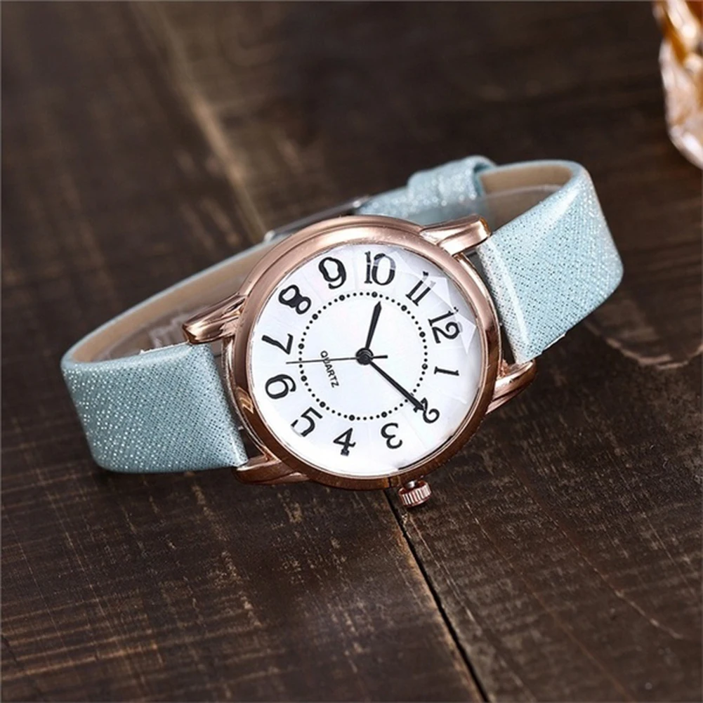 Простые регулируемые Женские часы с круглым циферблатом, арабские цифры, искусственная кожа, аналоговые кварцевые наручные часы для женщин, подарок женски часы