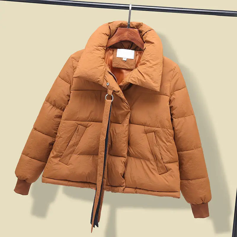 Короткое пуховое хлопковое пальто женская одежда свободная Зимняя Куртка парка теплые утепленные женские пальто Студенческая негабаритная куртка с подкладкой q92 - Цвет: Caramel Parka