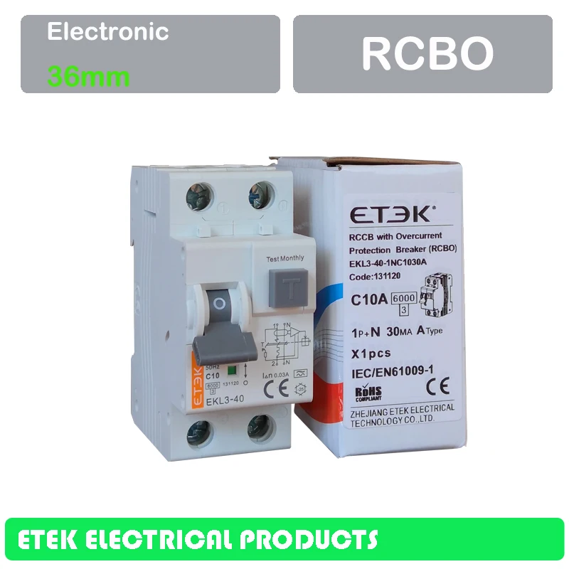 RCBO EKL3-40 1P+ N C Тип 230V~ 50 HZ/60 HZ RCCB с защитой от перегрузки по току 6A 10A 16A 20A 25A 32A 40A