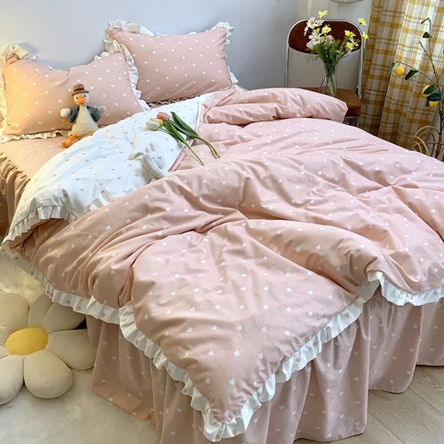 funda nordica cama 150 edredon cama 150 Juego de cama nórdico de lujo, funda  de edredón con flores de algodón rosa, fundas de almohada, colcha Kawaii  con volantes, 240x220 - AliExpress