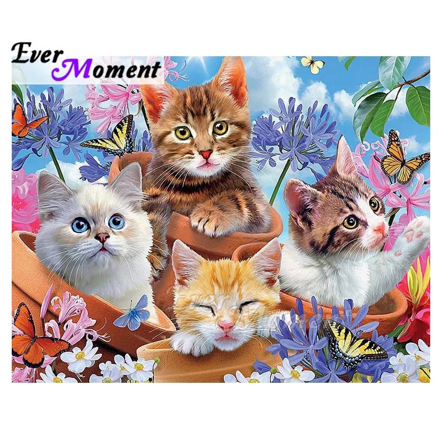 

Ever Moment Diamond Painting Handmade Cats in Pot Butterfly Picture Of Rhinestone Full Square Drill Diamond Embroidery ASF1827