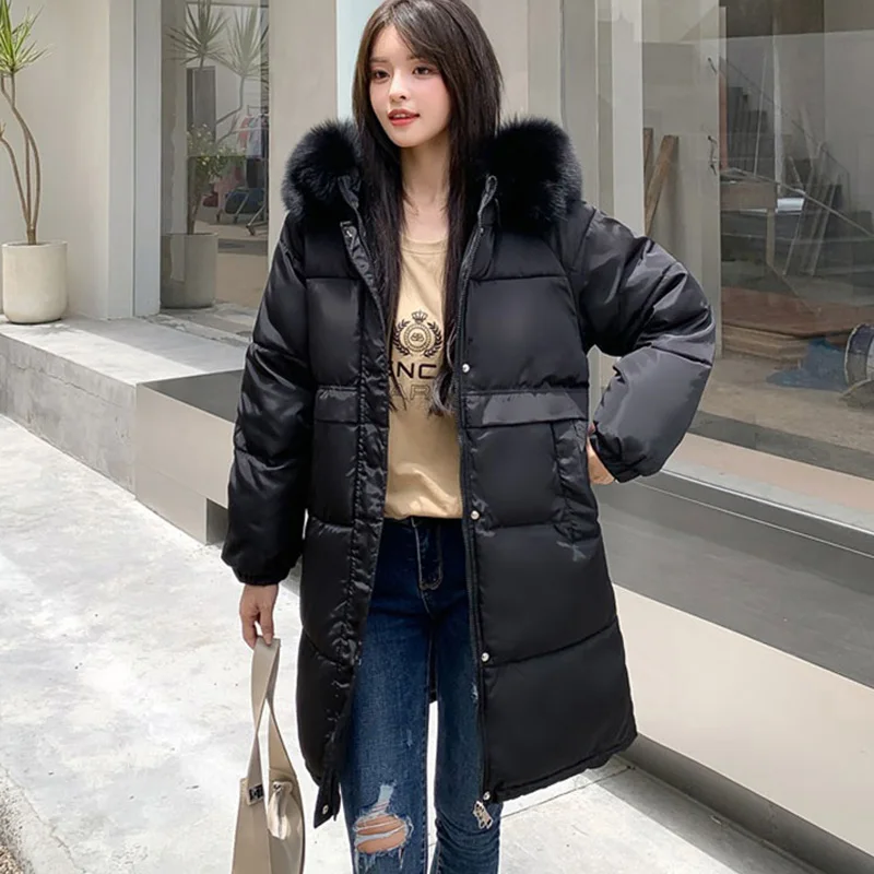 Winter Women Loose Long Jacket 2021 New Casual Thick Warm Mid-long Hooded Parkas Jackets Female Pockets Snow Coats Zipper Solid
