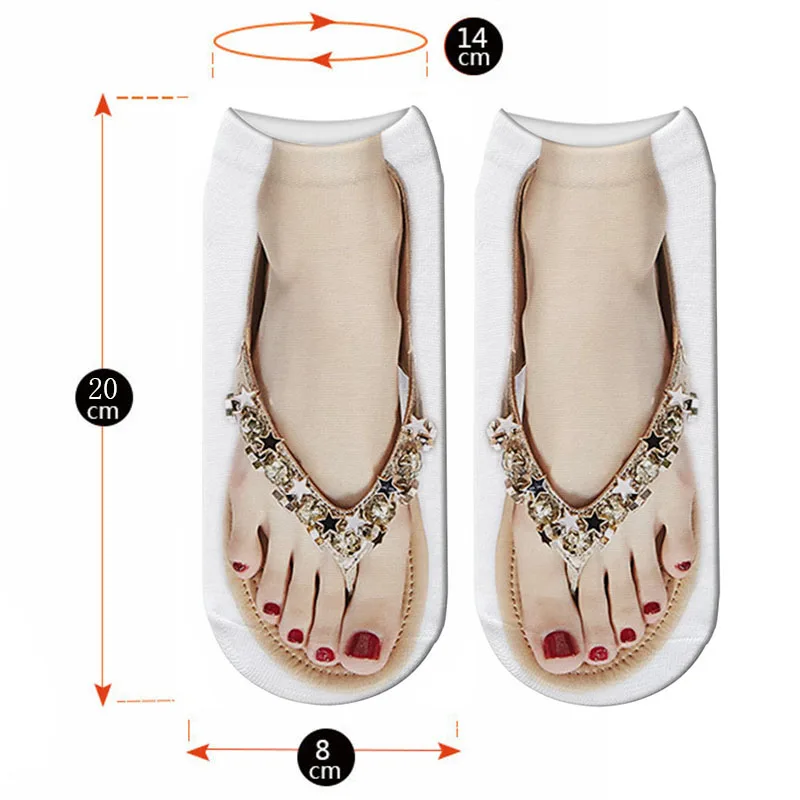 Cute Foot Printed 3D Socks For Women Kawaii Low Ankle Femme Girls Cotton Socks Casual Funny Creative Socks Happy Calcetines Sox