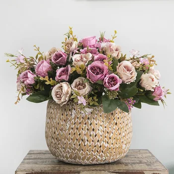 

10pcs Living Room Fence European-style Fake Flower Potted Ornaments Living Room Office Wedding Simulation Flower Arrangement