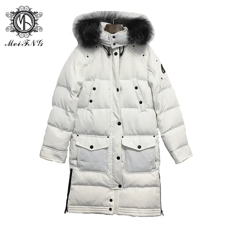 White Down Jacket Star Same Winter Waterproof Warm Real Raccoon Collar With Hoodies Minimalist Coat | Женская одежда