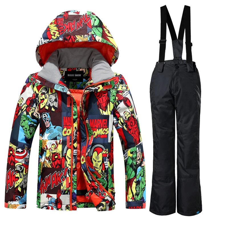 GSOU/Детские лыжные костюмы для мальчиков; зимние теплые лыжные комплекты для сноуборда; ветрозащитная Водонепроницаемая Лыжная куртка и брюки - Цвет: 02