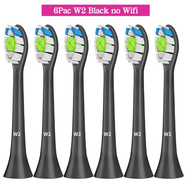 Apply to Philips Sonicare Toothbrush HX6250 HX6530 HX6730 HX6930 Electric Toothbrush Replacement Heads Bluetooth BrushHeads 6Pcs-W2-BK-With Wifi