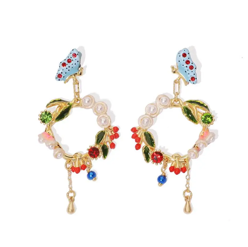 

CSxjd New creative Sen series Enamel Glaze Butterfly Pearl Tassel Earrings earrings women's elegant earrings jewelry