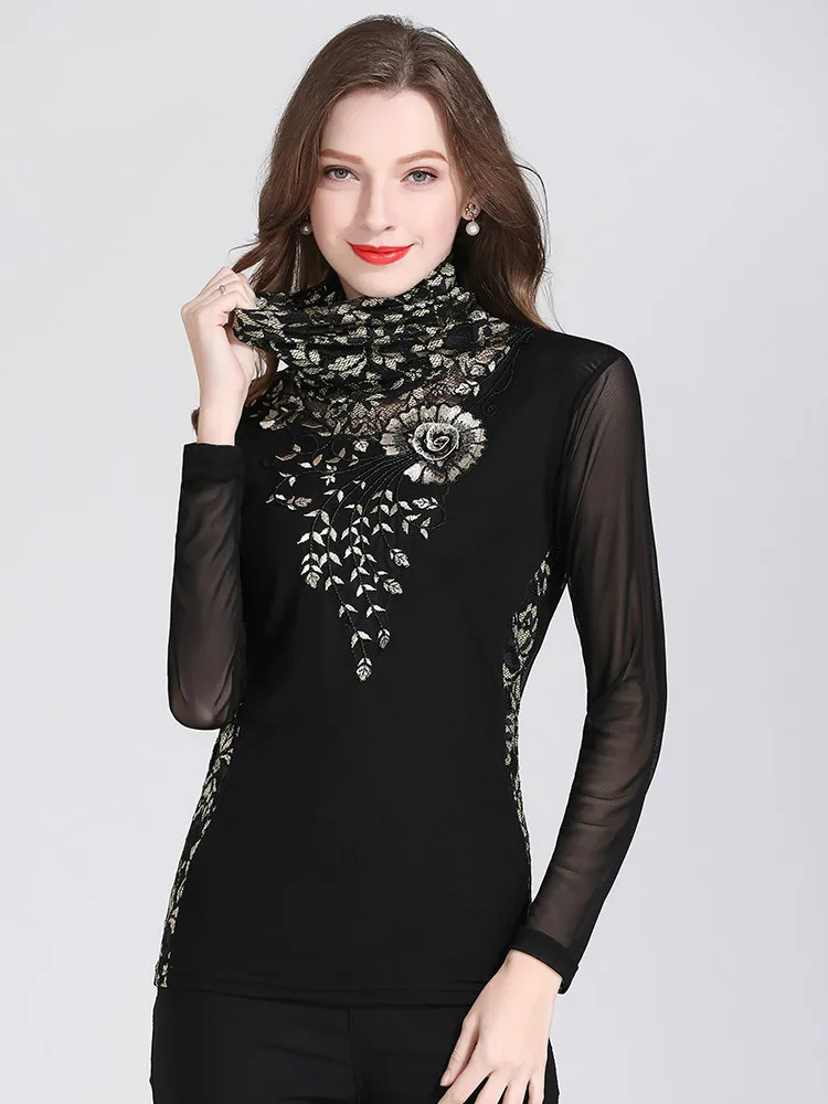 Blusas mujer de moda весна и осень 3XL размера плюс кружевные сетчатые Женские топы и блузки dames блузки lange mouwen 7139 50