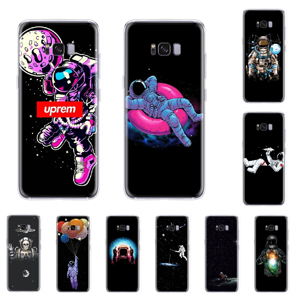 Космонавт космический мультфильм черный мягкий чехол для телефона из ТПУ Samsung S5 S6