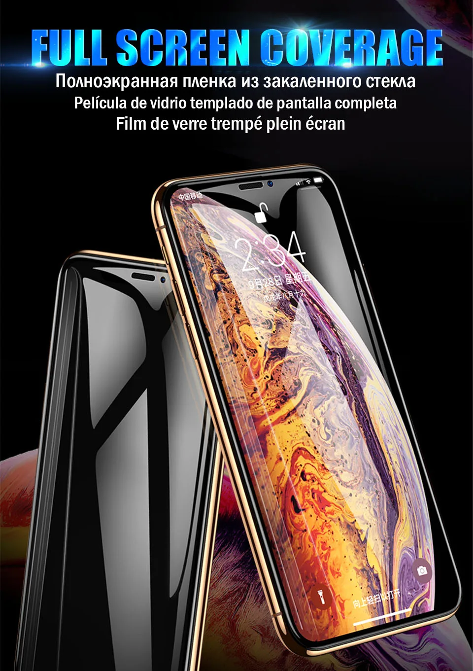 9H полное покрытие из закаленного стекла для iPhone 11 Pro Max X XR XS Max Защита экрана для iPhone 8 7 6 6s Plus защитное стекло