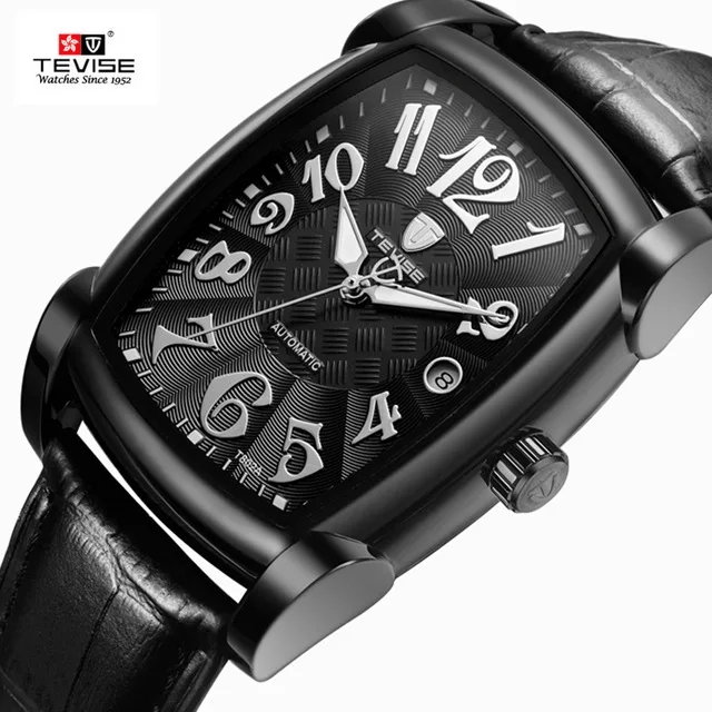 Classic Fashion Automatic Mechanical Men Watch Leather Strap Square Writewatch Business Luminous Hands Relogio Masculino |