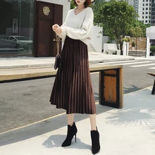 Женская юбка с высокой талией на осень и зиму, однотонная плиссированная повседневная юбка для девочек, прямая юбка длиной до середины икры